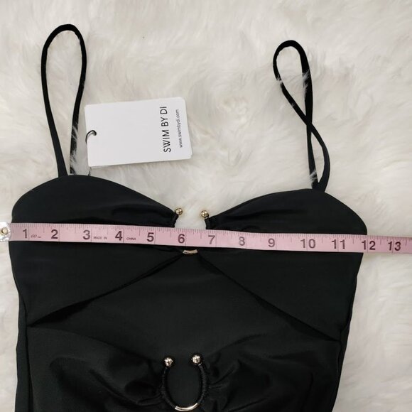 Swim by DI Black Cut-Out One-Piece Swimsuit With Rings & Adjustable Straps M - Picture 9 of 13